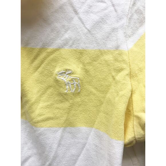 Abercrombie & Fitch Yellow Striped White Moose Logo Muscle Polo V-neck SS Size S - Picture 2 of 6